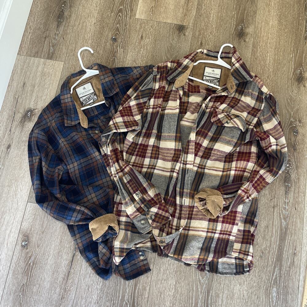 Legendary Whitetails Flannel Shirt Men L Plaid Buck Camp Long Sleeve LOT 2 NEW